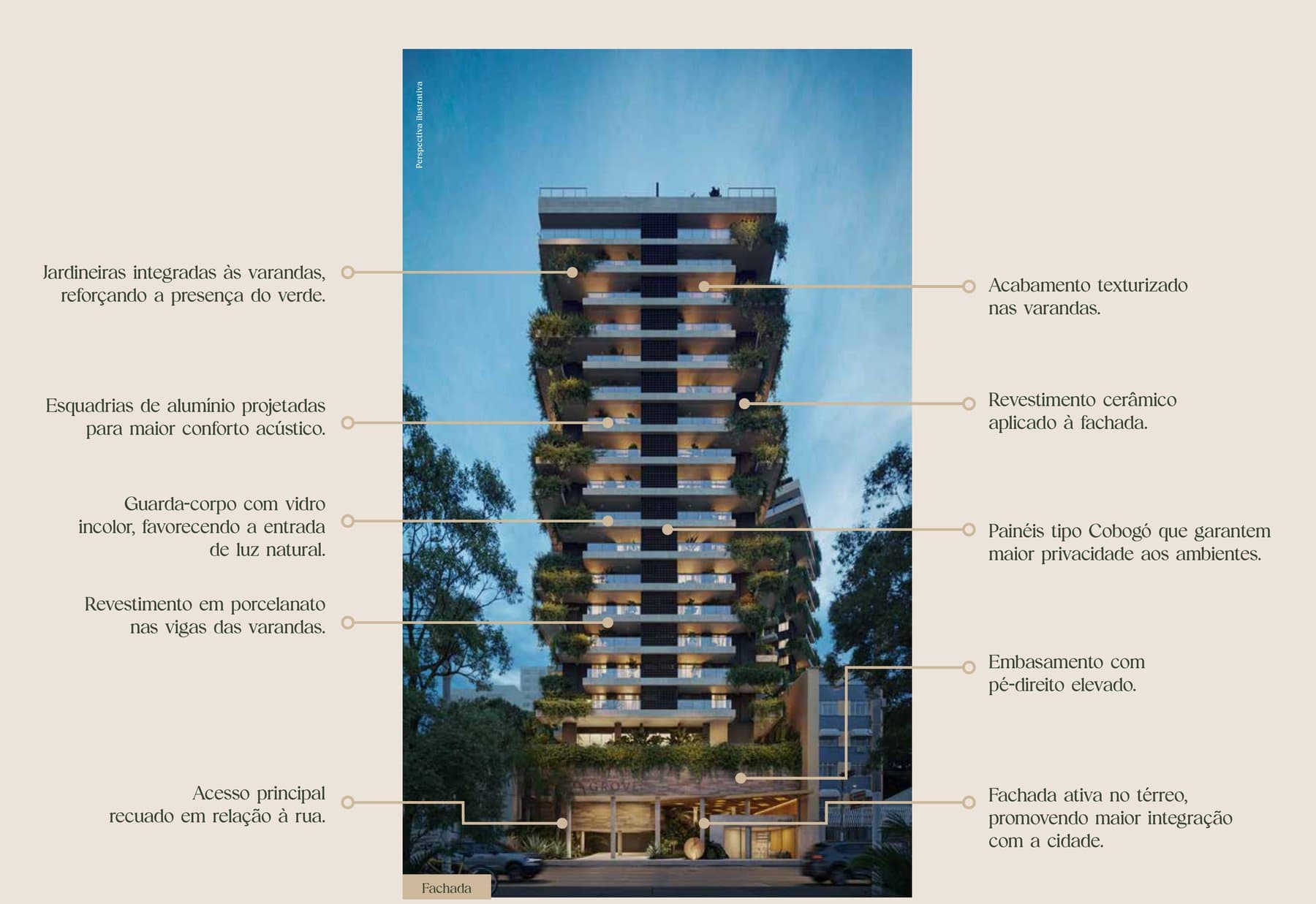 Fachada do The Grove Icaraí — Padrão Soter, diferenciais de fachada