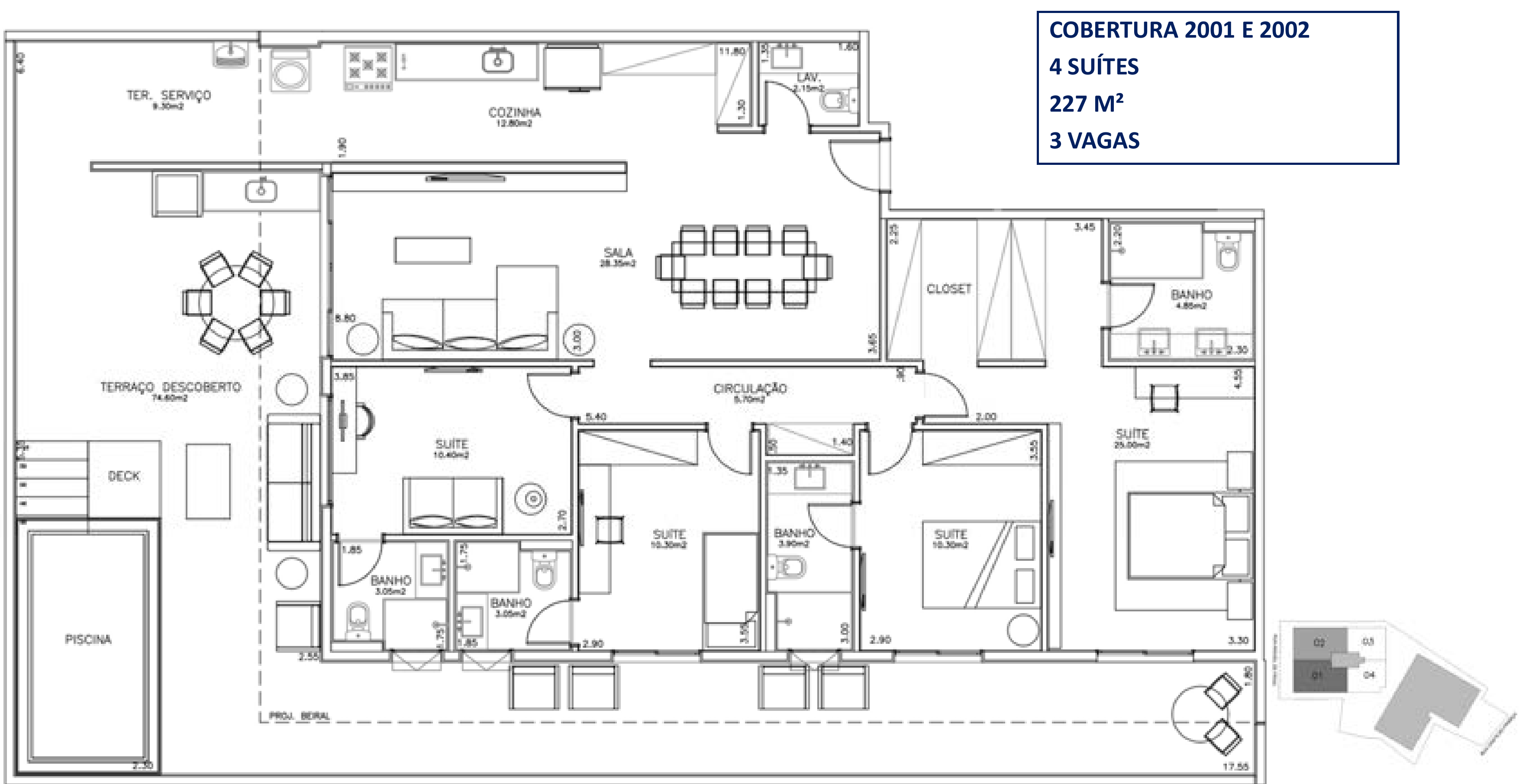 Planta baixa — Coberturas Lineares (154–236 m²)